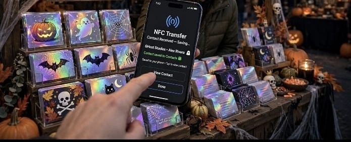 Halloween holographic NFC business cards